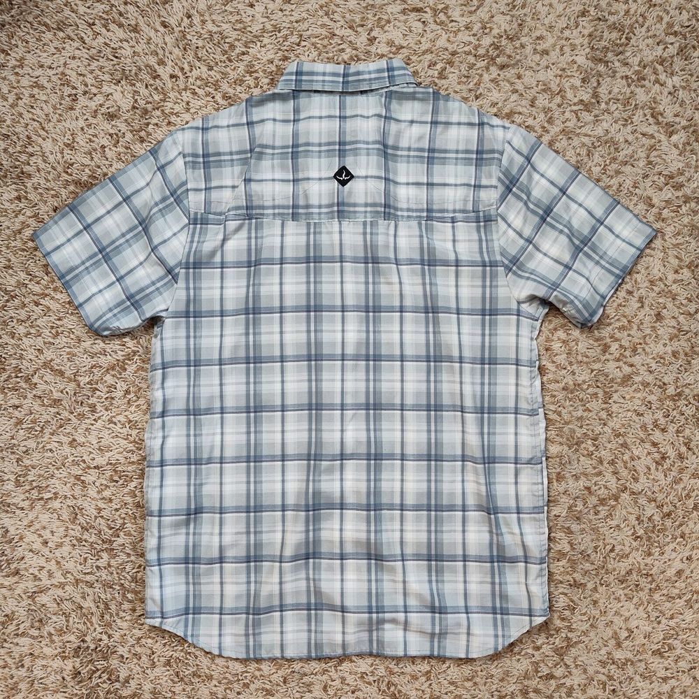 Prana Pearl Snap Men Sz M Short Sleeve Polyester Blend Plaid Shirt - Picture 8 of 9